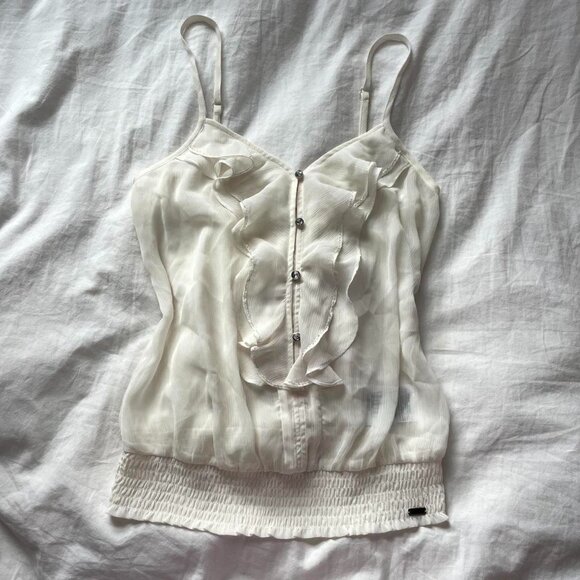 Vintage Y2K Guess Sheer Ruffled Tank Top - Picture 1 of 7